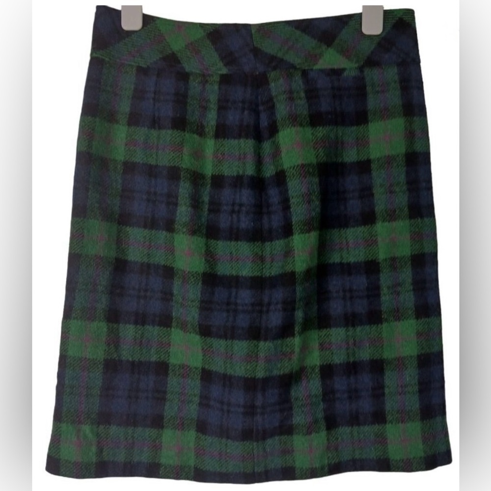 LL Bean Womens Wool Blend Plaid Skirt Knee Length Green Blue Size 8 Lined